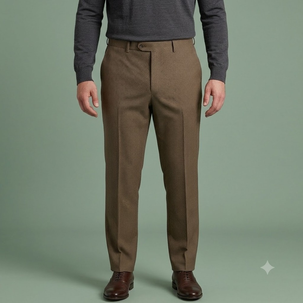 Rossi Man Wool Dress Pants Mens 40R x34 Brown Check Super 150s